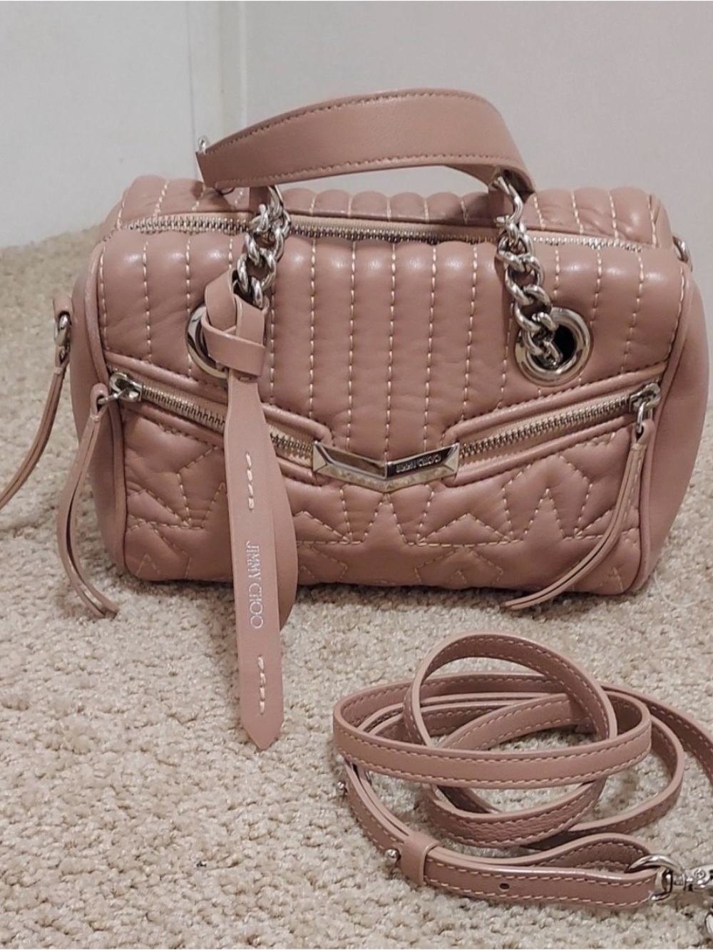 Jimmy Choo Blush Pink Quilted Leather Satchel